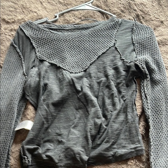 We The Free Tops - We The Free Gray Asymmetrical Ribbed Long Sleeve Blouse